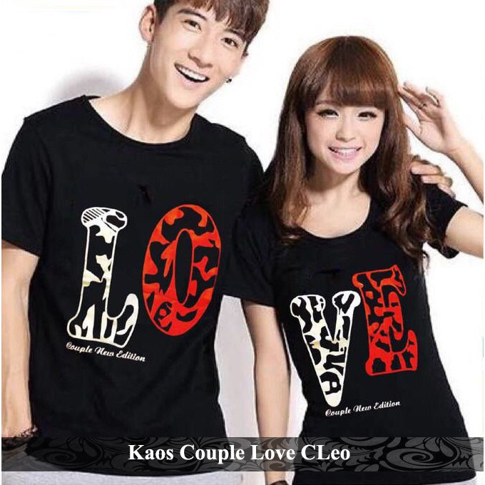  kaos  couple  motif love  pisah baju  tulisan Love  Cleo 