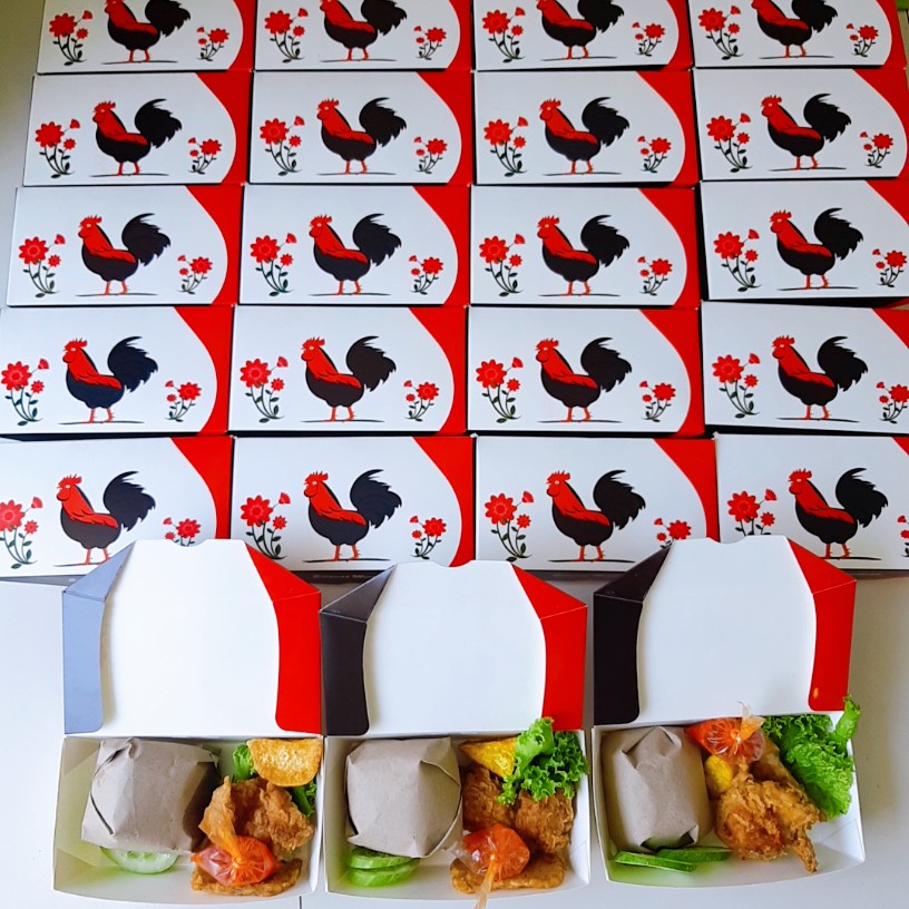 Lunch Box Paper Motif Ayam | Kemasan Kotak Makanan Kertas - Medium (50pc)