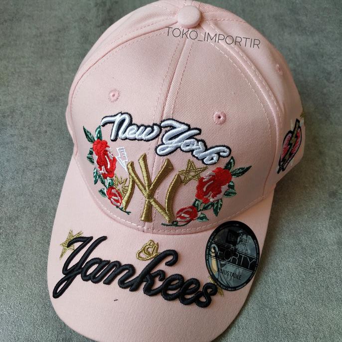 Terbaru Topi Ny Mlb New York Yankees Import Topi Baseball Pria Bordir Bunga - Merah