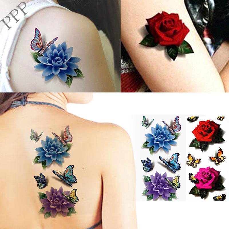 Stiker Tato Desain Bunga Mawar 3d Dapat Dilepas Anti Air Untuk