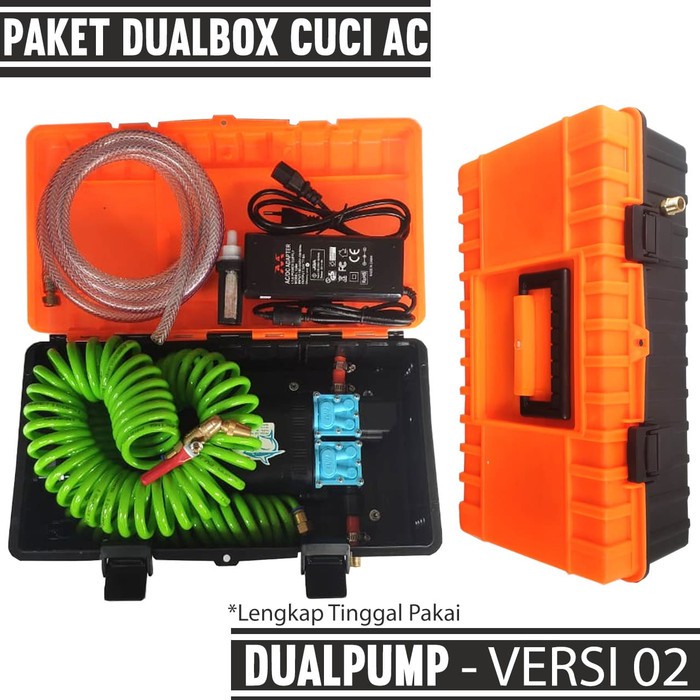 Pompa Air DC High Pressure Paket Pompa DualBox Cuci AC Portabel Selang Spiral 12M Nozzle Apolo V2