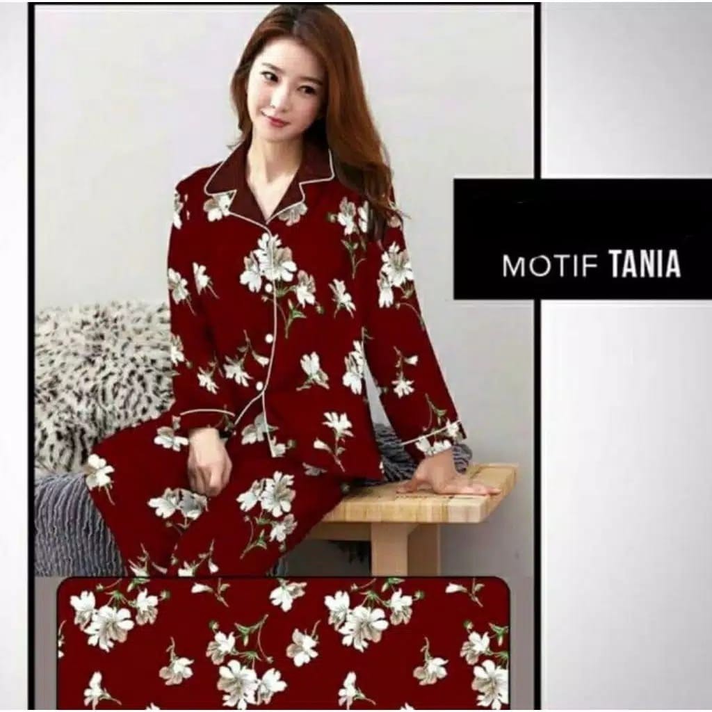 blinqshop baju tidur piyama PP BUNGA TANIA-PP TANIA MAROON