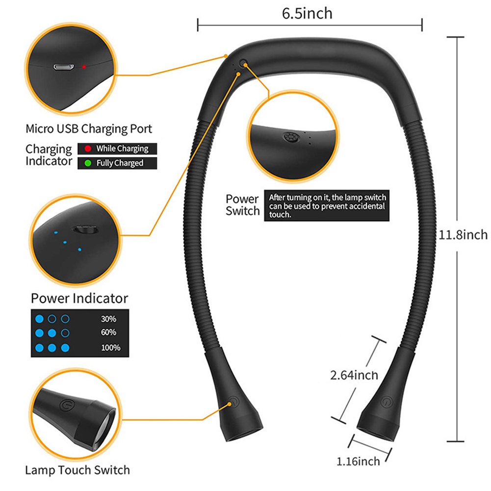 Lampu Baca Led Gantung Leher Usb Rechargeable Portable Untuk Outdoor Owt