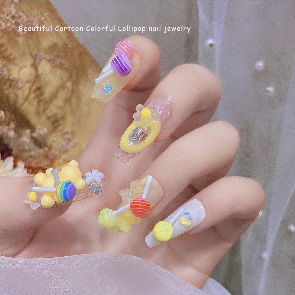 R-flower 20Pcs Pesona Berbentuk Lolipop Campur Permata Akrilik Manicure Dekorasi