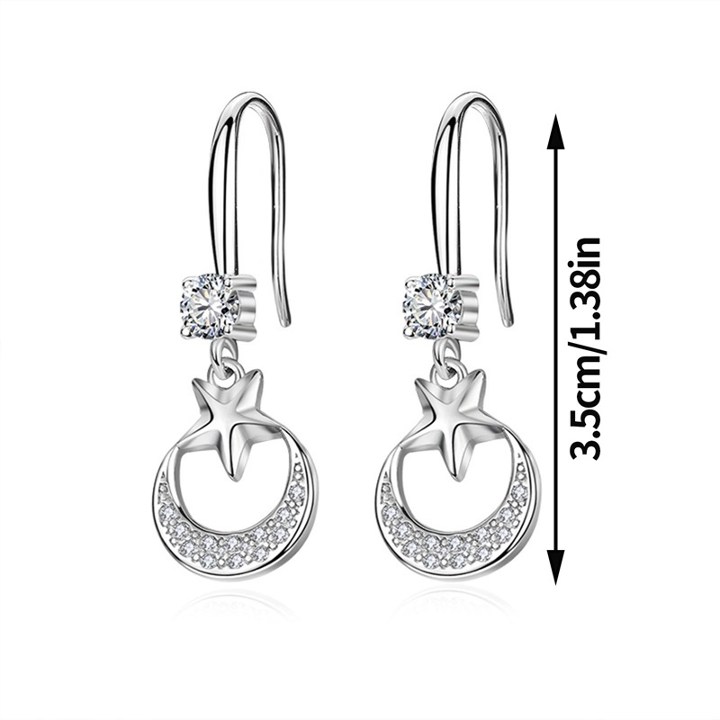 Anting Juntai Bentuk Bulan Bintang Bahan 925 Sterling Silver Untuk Wanita