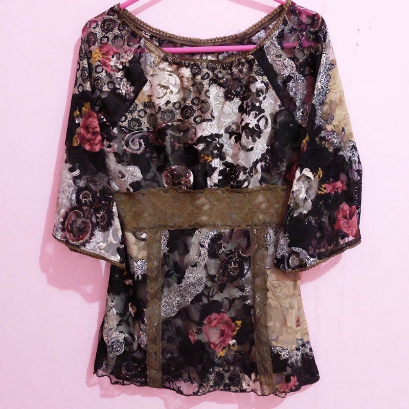baju brokat coklat renda blouse