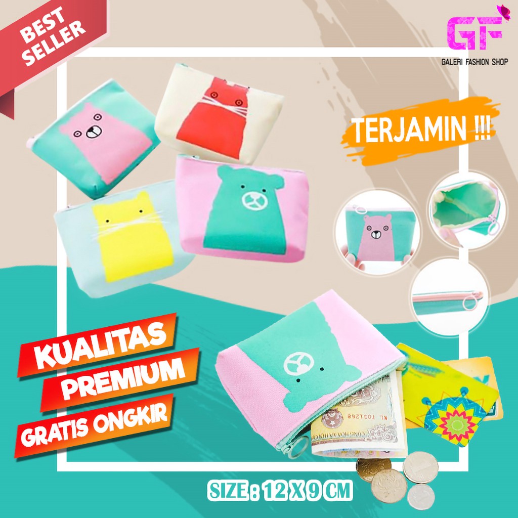 DOMPET WANITA MINI KOIN KECIL PENDEK POUCH WALLET CEWEK SIMPLE KANVAS KARAKTER IMPORT MURAH GF359