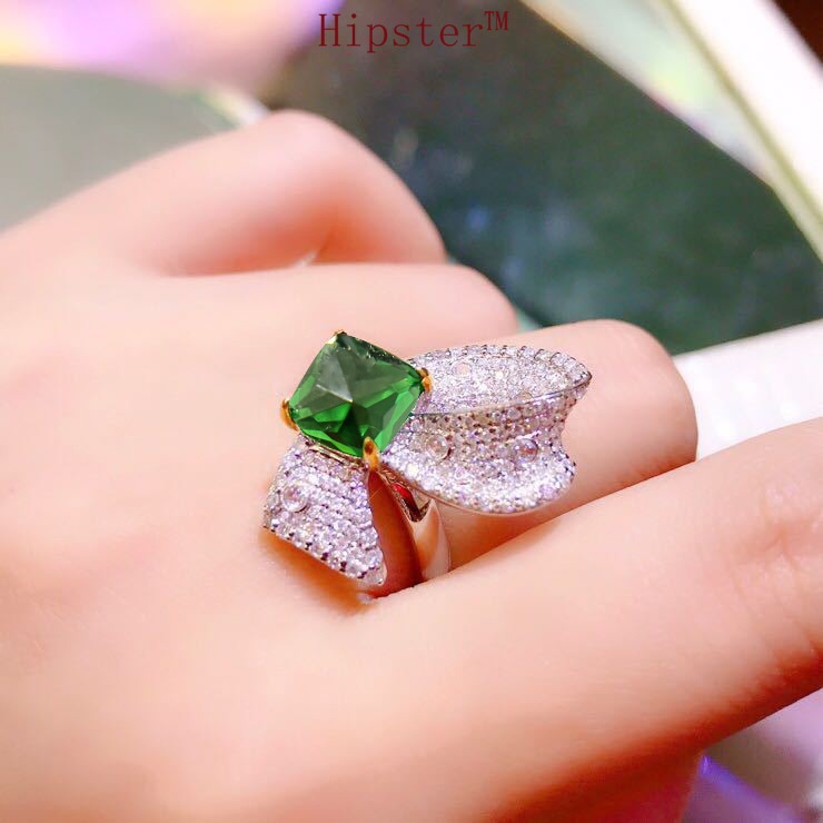 High-Definition Design Imitation Natural Emerald Super Fairy Bow Ring