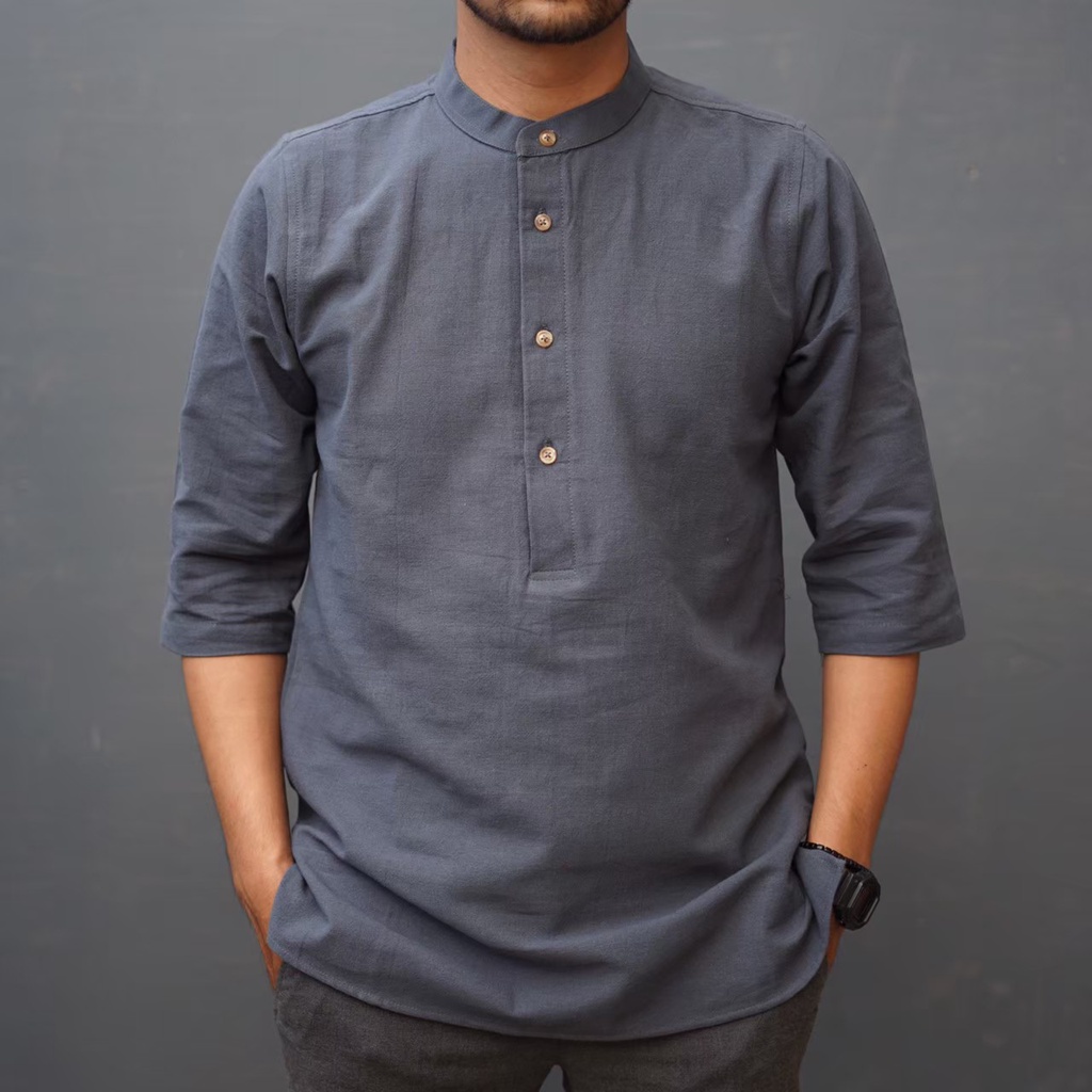 AL HABSYI Kurta Pakistan Linen l Baju Koko kurta Pakistan l Kurta Pakistan lengan tiga perempat l Koko Qurta l Qurta Pria l Qurta lengan tiga perempat l KURTA LS pria lengan tiga perempat polos warna Hitam seri KLTP 003 l BAJU MUSLIM TERBARU 2022