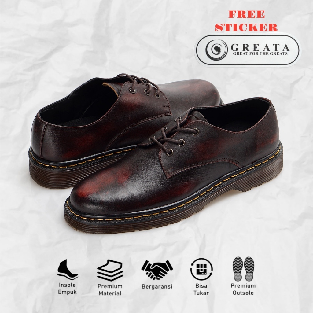 Greata - Kalmar Maroon Series Sepatu Pantofel Pria Formal Kantor Kerja Docmar Low Kulit asli