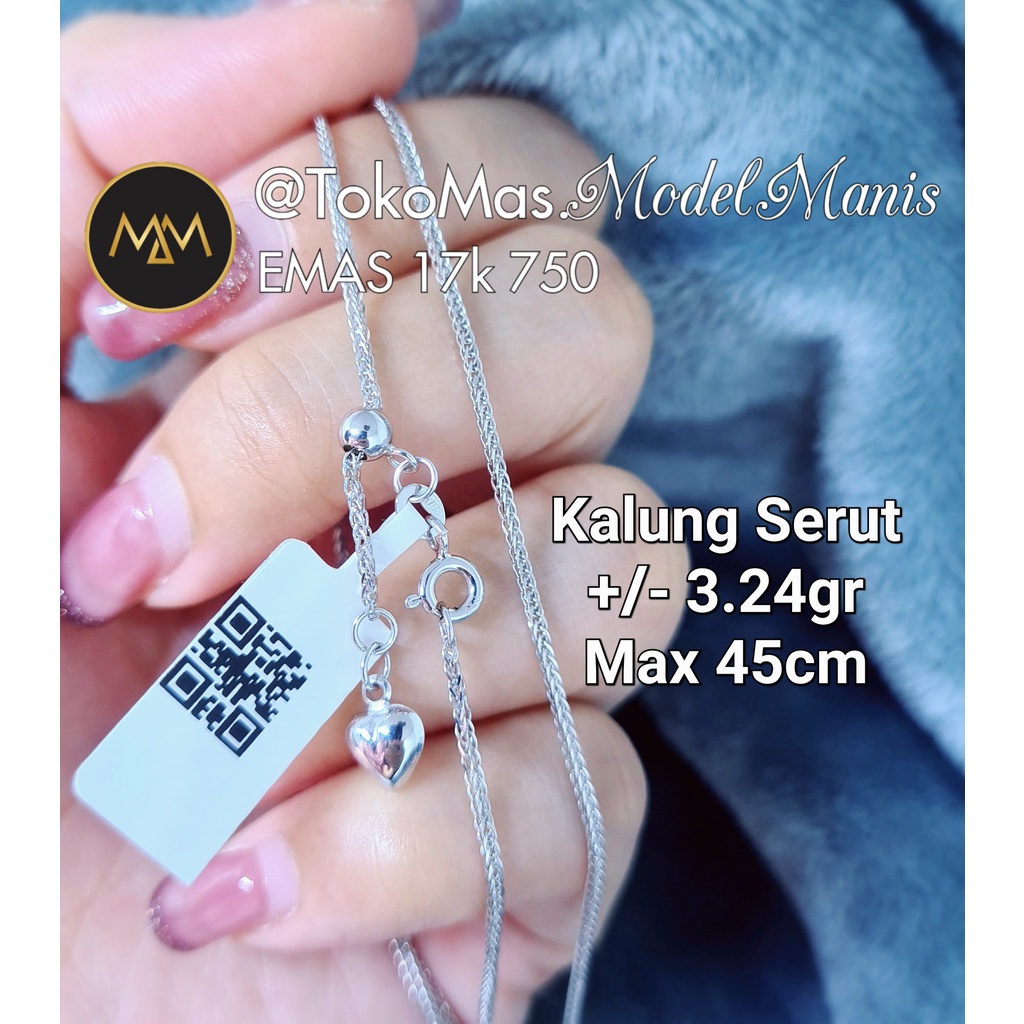 Kalung Kepang Serut emas putih 750 kadar 17k