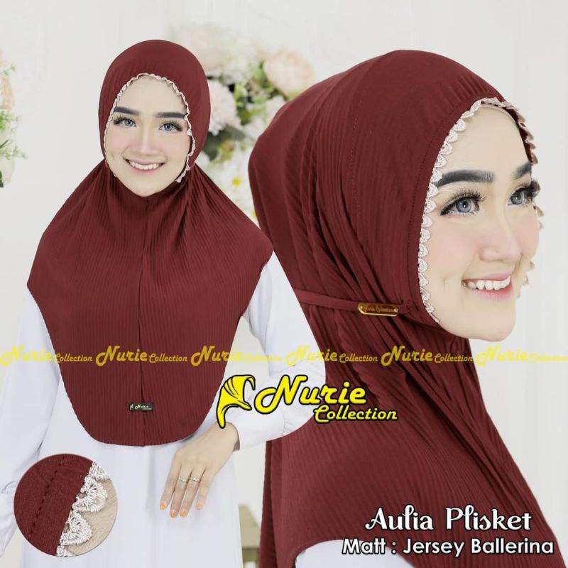 (Ori Nurie) AULIA •jilbab instan jersey ballerina•bergo instan plisket renda tali