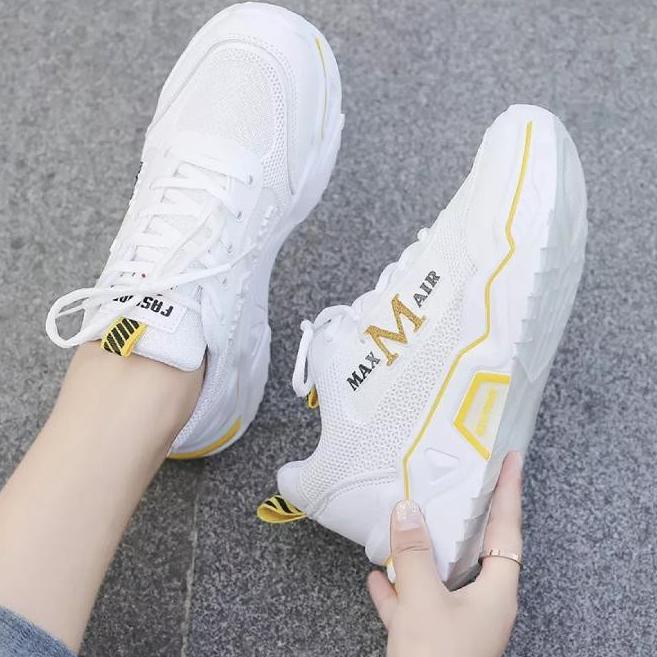 Model Baru.. Sepatu sneakers wanita korea fashion max air putih hitam kuning new import spatu sapatu