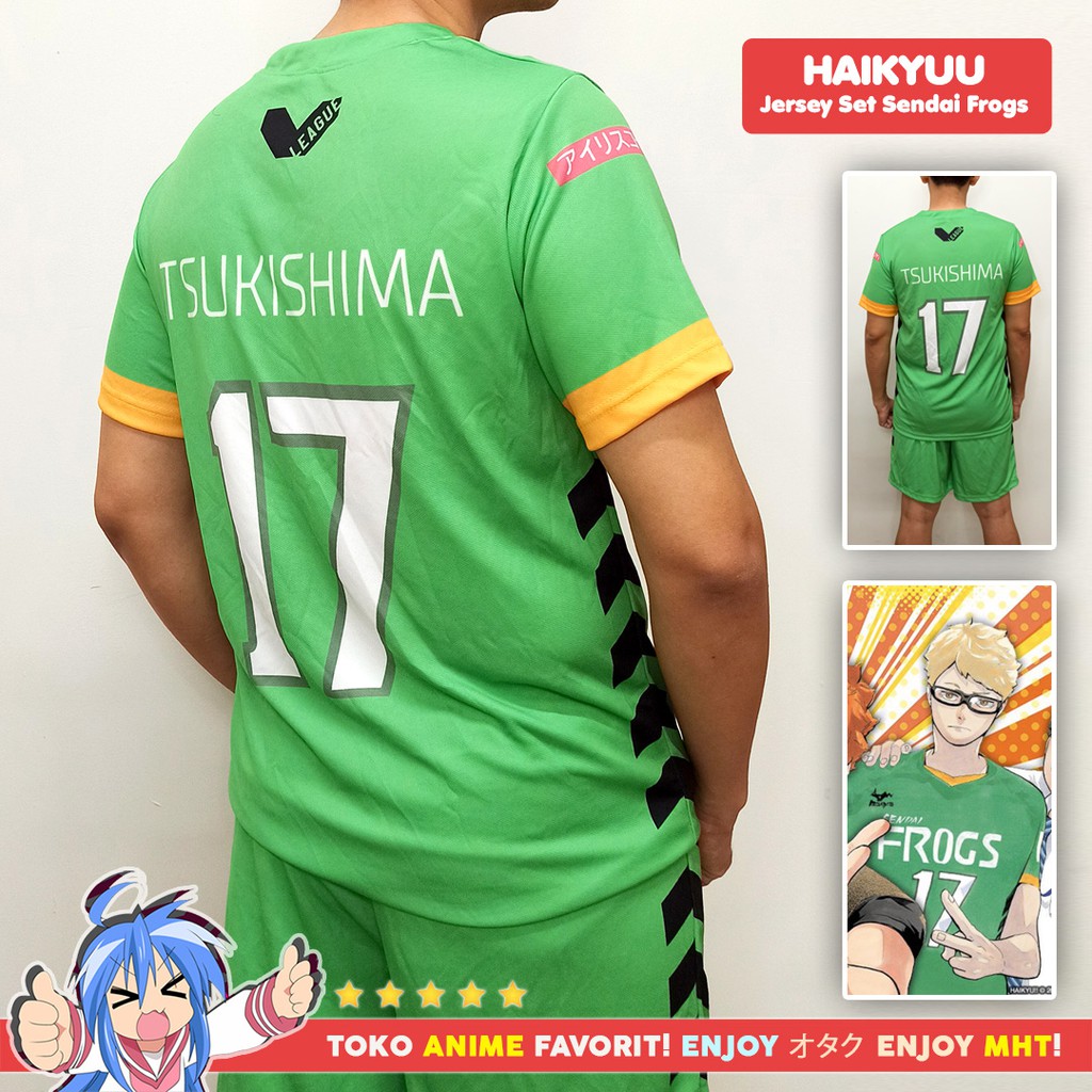 Kostum Anime Cosplay Haikyuu Black Jackals Jersey SET Sendai Frogs Tsukishima Kei Tsukki