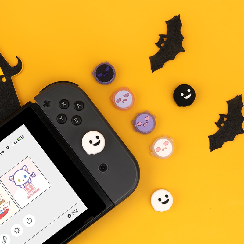 4pcs / Set Cover Tombol Analog Joycon Bahan Silikon Motif Hantu Halloween Untuk Nintendo Switch