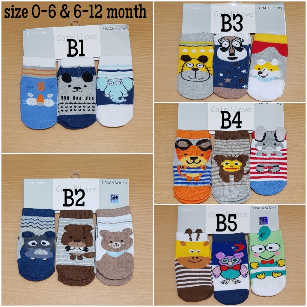 Kaos kaki bayi catell love 3in1 baby 0-6 dan 6-12 bulan baby sock import