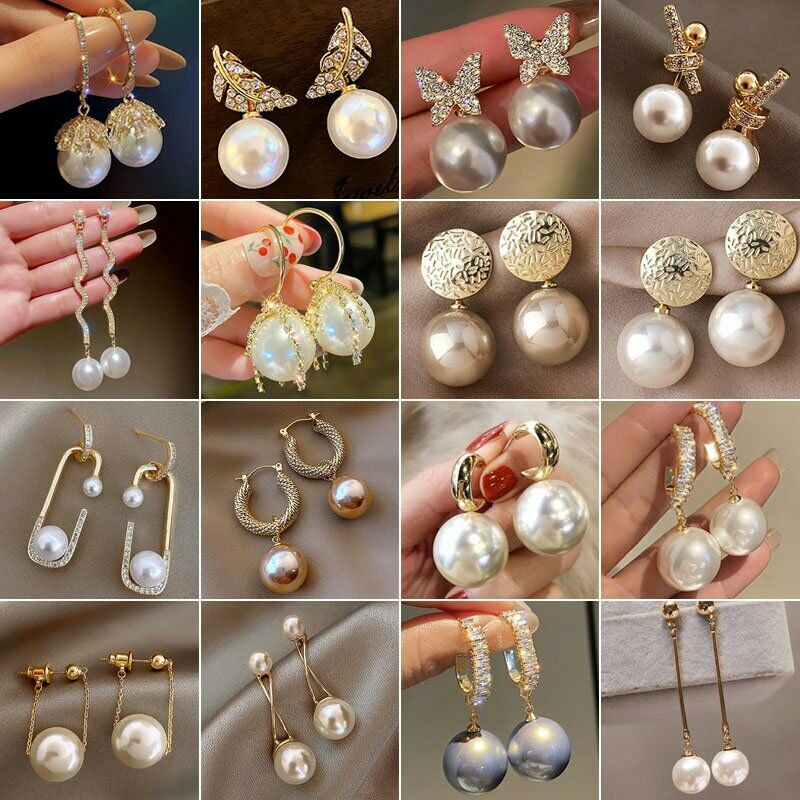 Anting Tusuk Gantung Bahan Sterling Silver 925 Desain Pita + Mutiara + Berlian Imitasi Gaya Korea Untuk Wanita