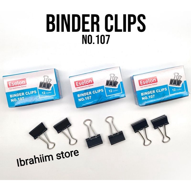 (isi 12pcs) Binder Clips sedang No 107 Eselon / Klip / Double Clip / Penjepit kertas Eselon 107 Hitam