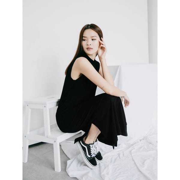 INNER DRESS PANJANG SPAN TANPA TANGAN / Dress Turtleneck /DRESS HITAM/LONG DRESS KOREA STYLE HIJAB/I