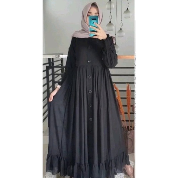 Plain dress Gamis hitam/gamis hitam/gamis murah/pakaian wanita kekinian