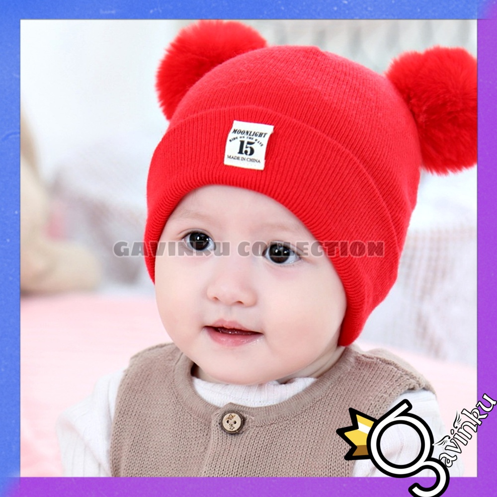 Topi Anak Laki Laki Perempuan Kupluk Bayi Model Pompom Moonlight 15 Usia 0 3 6 bulan umur 1 2 3 Tahun thn Motif Kucing Kelinci Karakter Lucu Rajut Musim Dingin