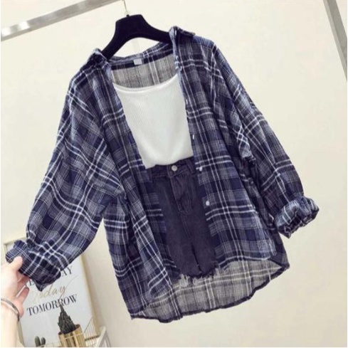 SF - Kemeja Guilen Oversize Shirt / Guilen Oversize Shirt | Bahan Katun Kotak Yandeth Fit XL-NAVY