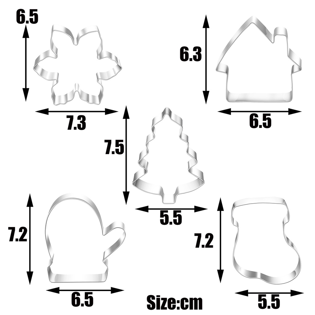 5pcs / Set Cetakan Kue / Biskuit / Permen Seri Natal Bahan Stainless Steel