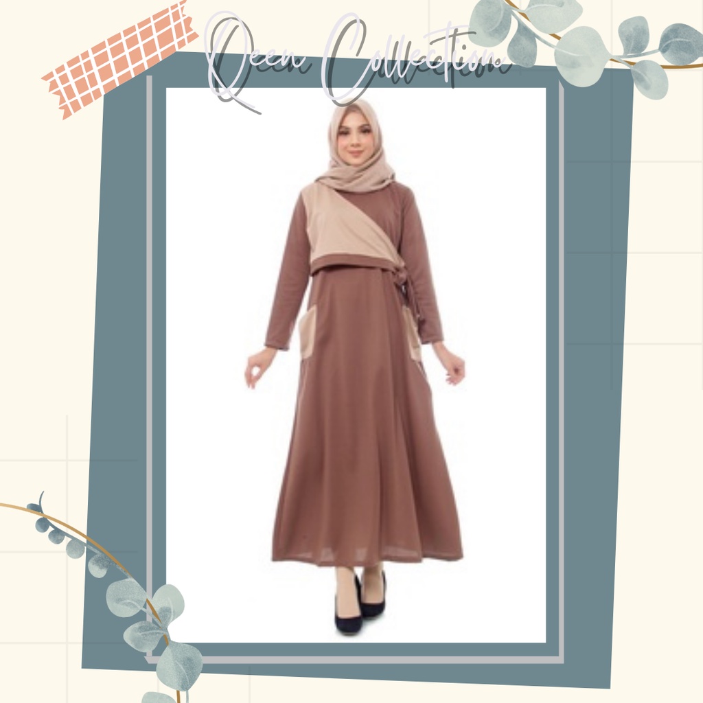 Gamis Muslim Wanita Yava Pocket Dress Mocca-Khaki Terbaru
