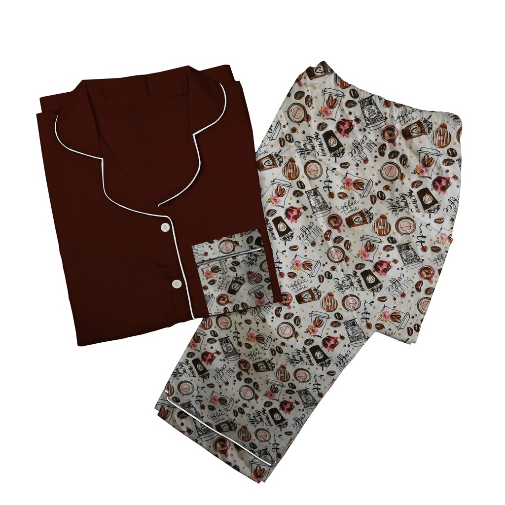 Baju Tidur Piyama Wanita Dewasa Setelan CP Motif Trendy-CPL JCO WHITE COMBI