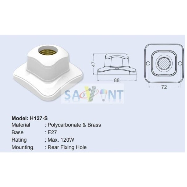 Fitting Lampu Tempel E27 Plafon Type Kotak Square Model H127S