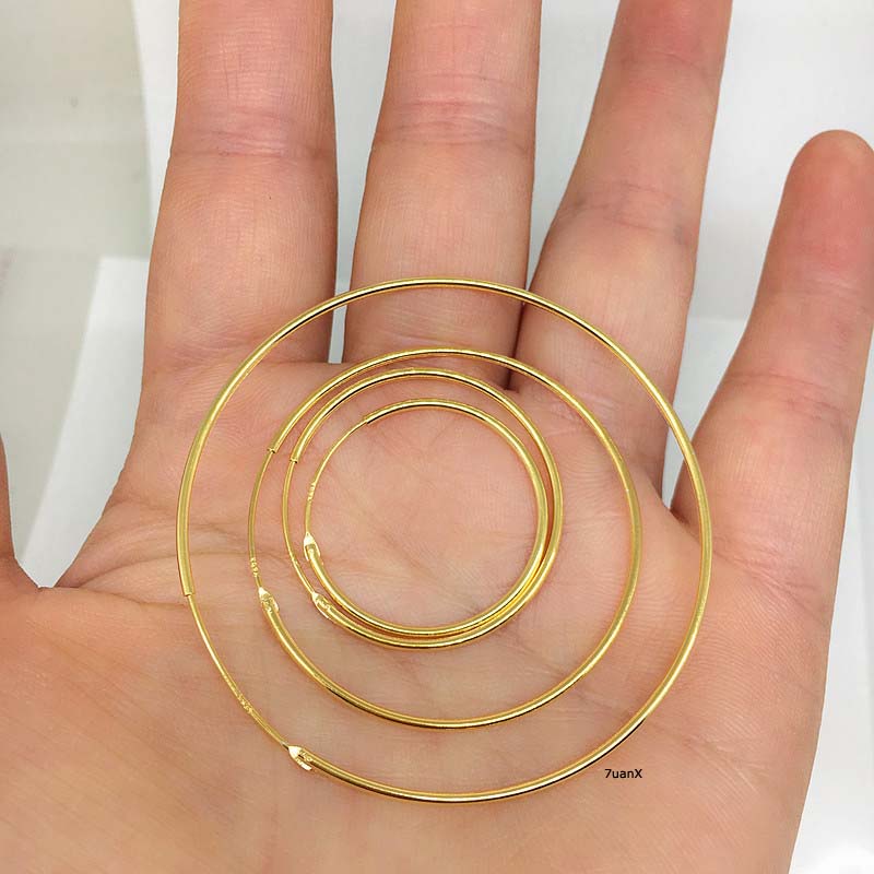 1 Pasang Anting Bulat Besar Lapis Emas 24K S925 Hypoallergenic 25-50mm