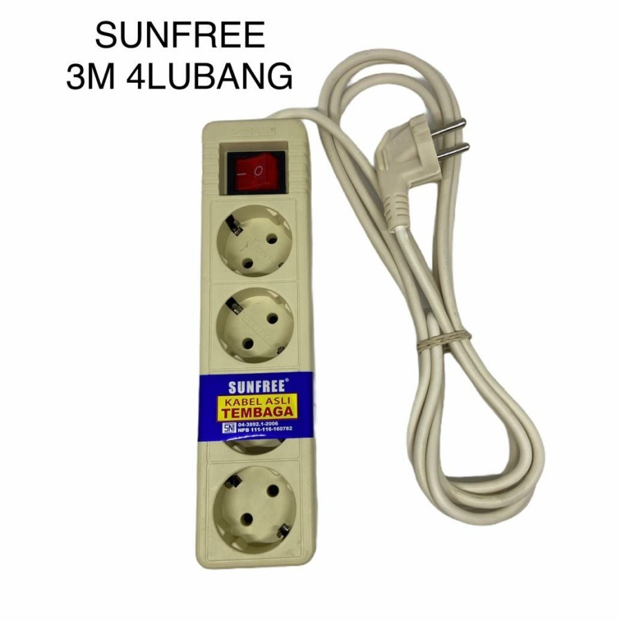 Sunfree Stop Kontak - Kabel box 3 meter 4 Lubang - JUPITER 34 SNI