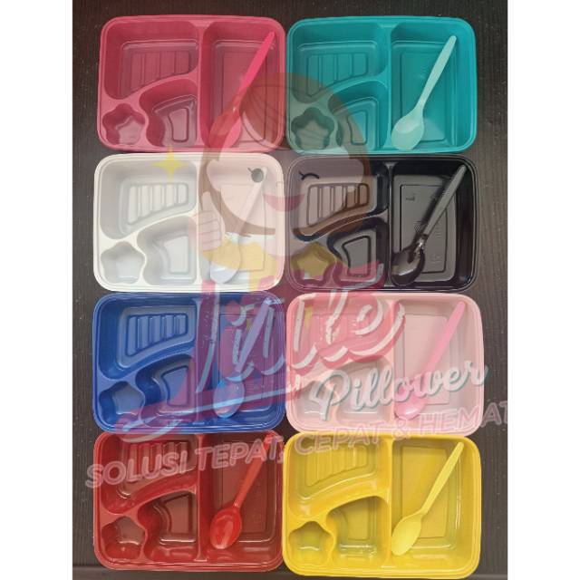 (ISI 25PCS - 4S+SENDOK) Mika bento bintang plus sendok aneka warna/tray lunch bento/lunch box bento