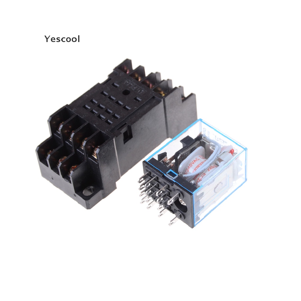 Yescool MY4NJ Coil Power Relay DIN Rail Mount 14 Pin 4PDT 12v / 24v / 220v Dengan Socket