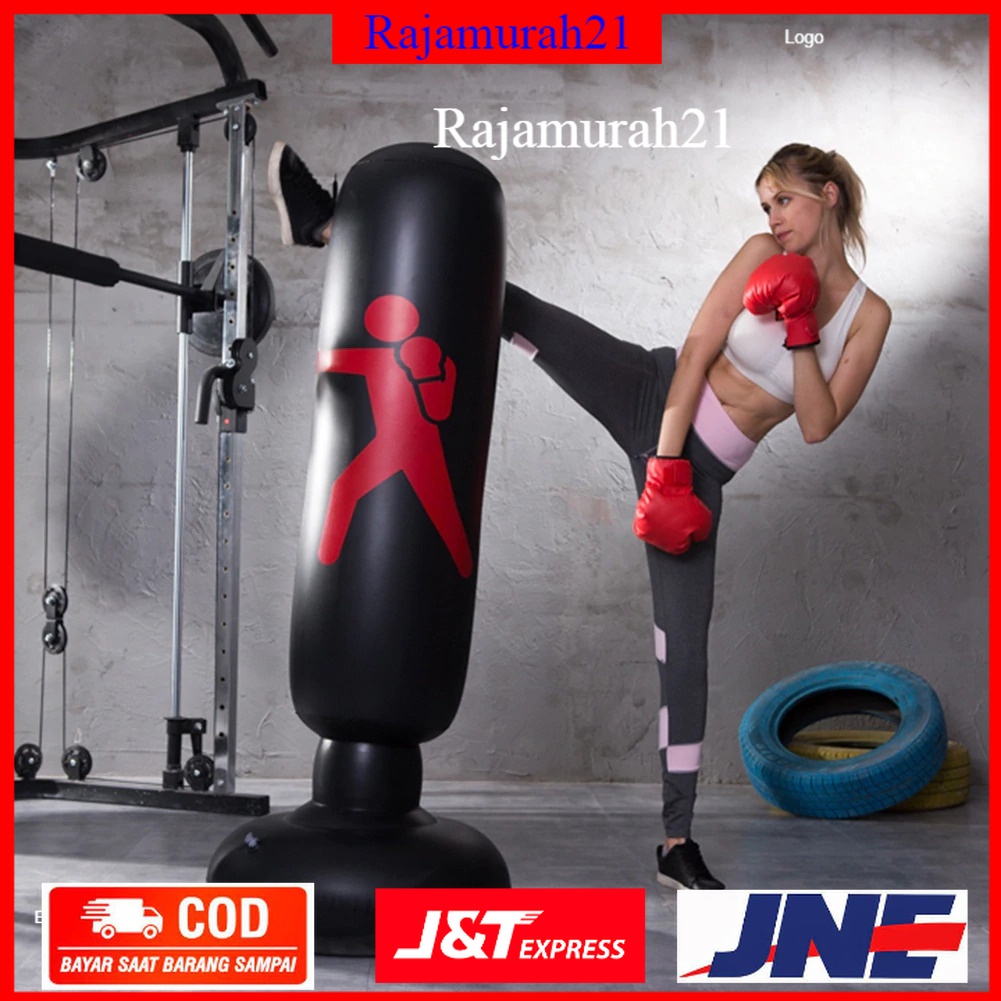 Jusenda Vertical Punching Bag Tiang Samsak Tinju Boxing Punch Target Inflatable 1.6 Meter - Black