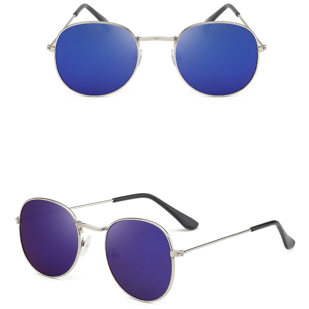 Kacamata Oval Retro gaya sama artis Korea Yoo In-na Fashion Metal Sunglasses unisex pria/wanita-silver blue mercury