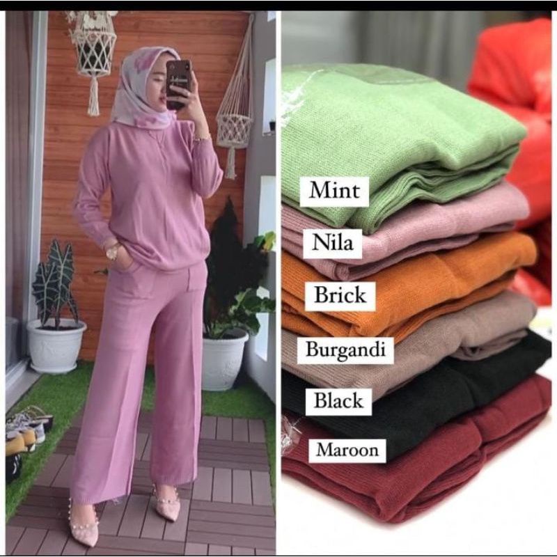 One set rajut knit terlaris / set kulot rajut knit premium