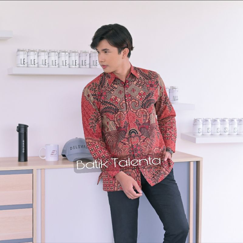 Batik kemeja ekslusif,batik katun baturaden lapis furing size reguler merah dara