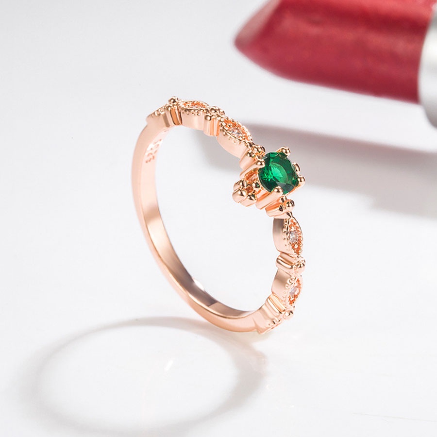 Cincin Rose Gold Dengan Zircon Hijau Untuk Wanita