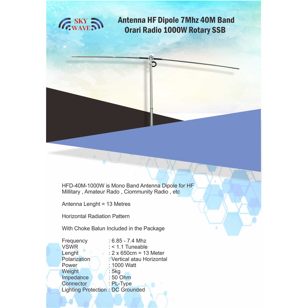 Antenna HF Dipole 7Mhz 40m Band Orari Radio 1000W Antena Rotary SSB
