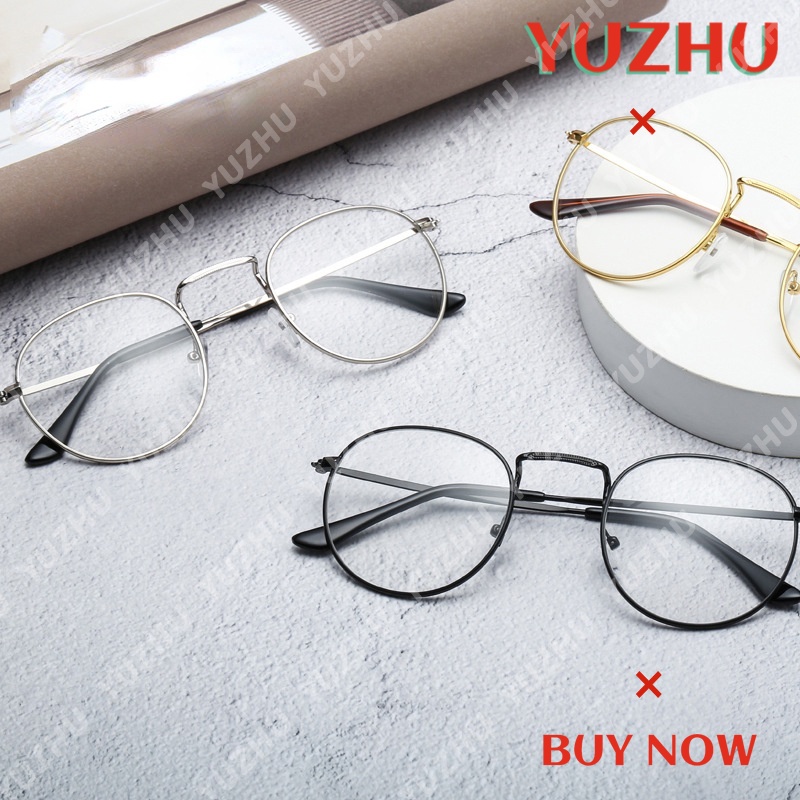 (YUZHU) Bayar di Tempat Minus 0°~-400° Eyeglasses RB Style Retro Bulat Besi Frame Kacamata