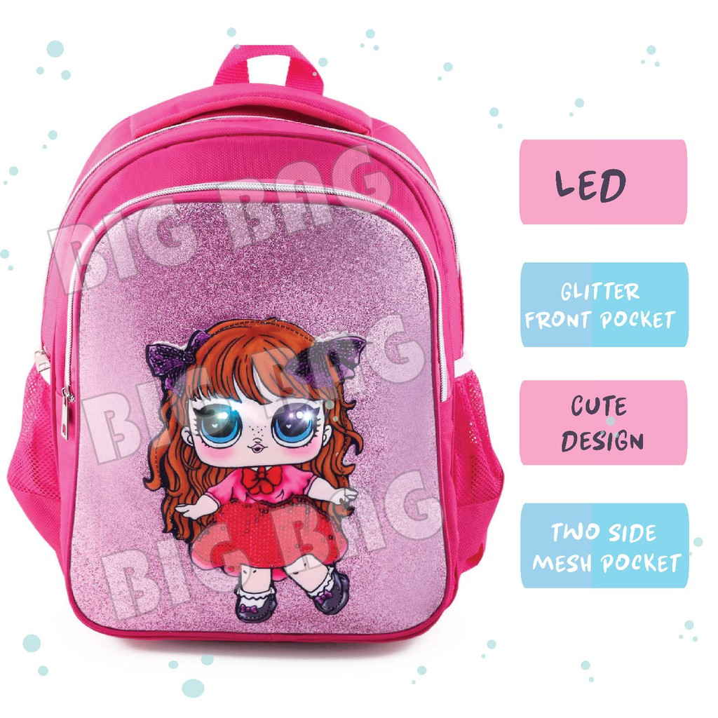 PTS - Tas Anak Wanita LOL SURPRISE - Ransel Glitter LED - UKURAN SD - Tas Sequin Kids Backpack Murah