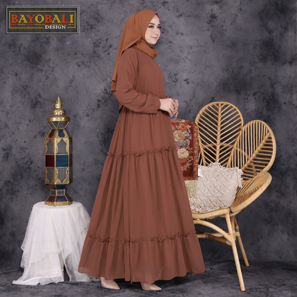 Baju Gamis Wanita Terbaru | Gamis Ceruty Babydoll Jumbo|Fashion Muslim Wanita Termurah |Gamis syari-coklat
