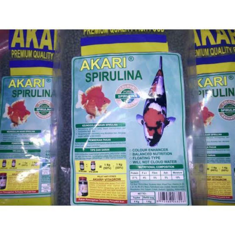 Akari Spirulina Refill 1kg 2MM 5MM Pelet Pakan Ikan Hias Koi Koki Louhan Cichlid oscan Parrot