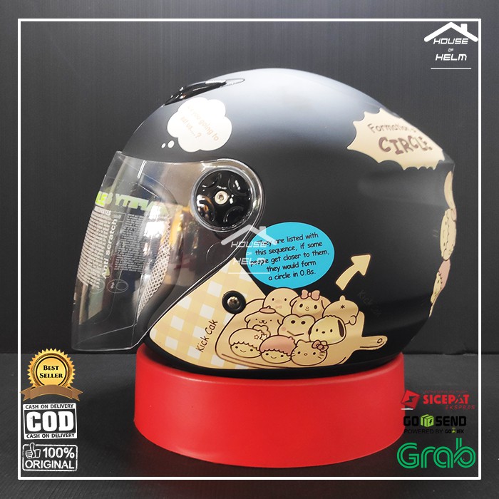 Helm Cewe Cewek Wanita Uniseks Cowok Cowo Half Face Halfface BMC Sanrio Mix #1 Black Doff Cream Lucu