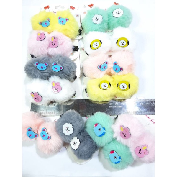 Jepit Pasang BT21 / Pom-Pom Bulu 12pasang Grosir