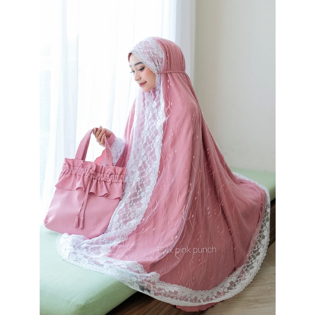 Mukena Eiffel Lux Dalanova Ori/Mukena Elux/Mukena Hantaran Seserahan/Mukena Free Tas/Mukena Tulle