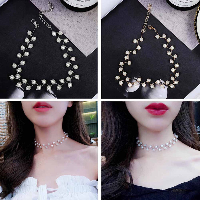 Statement Necklace Charm Simulated Pearl Beads Choker Necklace For Women Kolye Collier Femme