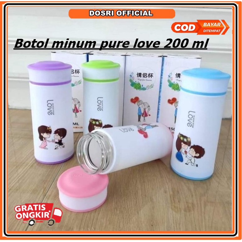 [BISA COD] Botol minum mini / tumble pure love mini / botol air minum kaca 300ml