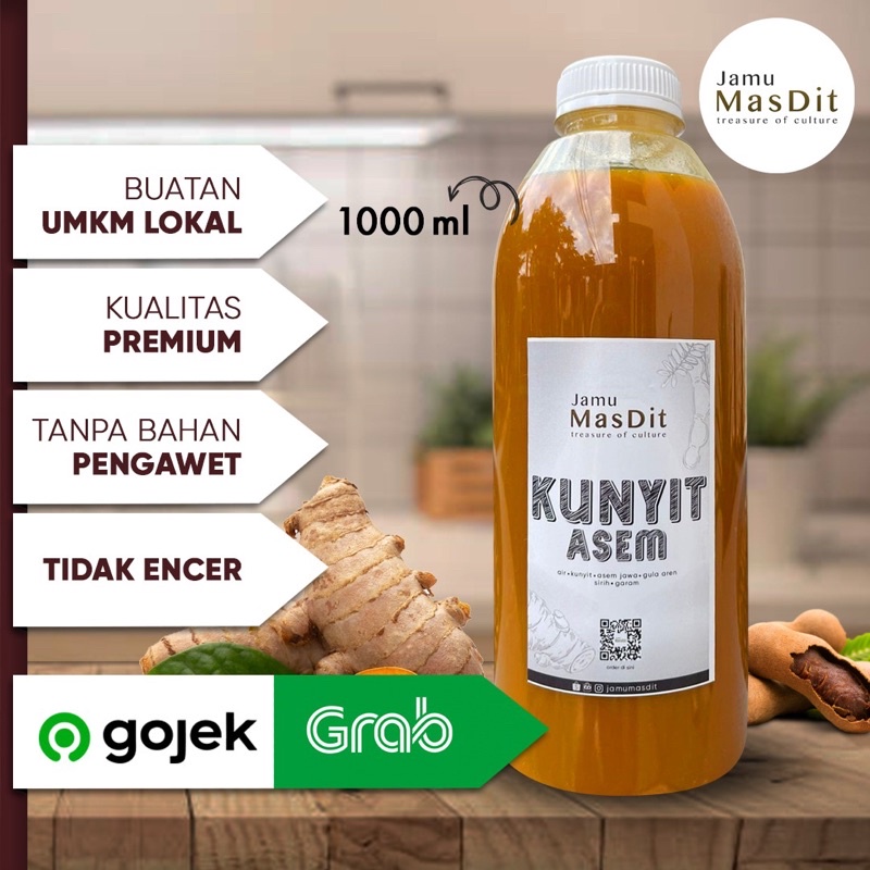 

Jamu Kunyit Asam/Kunyit Asem/Beras Kencur/Jahe Merah/1 Liter/1000 ML